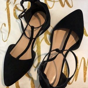 Black Pointed Strappy Flats
